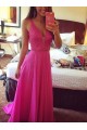 A-Line V-Neck Beaded Long Chiffon Prom Dresses Party Evening Gowns 3020313