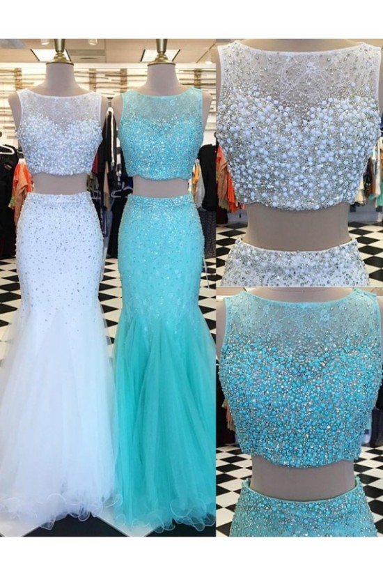 Two Pieces Mermaid Beaded Prom Dresses Party Evening Gowns 3020317