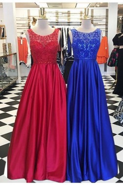 A-Line Lace and Satin Long Prom Dresses Party Evening Gowns 3020318