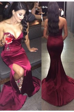 Sexy Mermaid Sweetheart Side Slit Burgundy Long Prom Dresses Party Evening Gowns 3020320