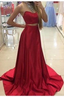 Two Pieces Long Red Prom Dresses Party Evening Gowns 3020321
