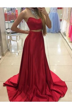 Two Pieces Long Red Prom Dresses Party Evening Gowns 3020321