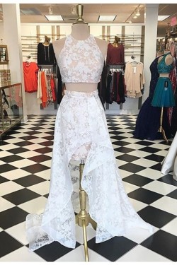 High Low Two Pieces White Lace Prom Dresses Party Evening Gowns 3020326