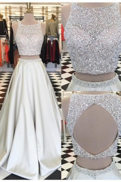 Beaded Sequins Two Pieces Keyhole Back Prom Dresses Party Evening Gowns 3020329