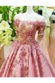 A-Line Off-the-Shoulder Short Sleeve Long Pink Prom Dresses Party Evening Gowns 3020331