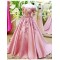 A-Line Off-the-Shoulder Short Sleeve Long Pink Prom Dresses Party Evening Gowns 3020331
