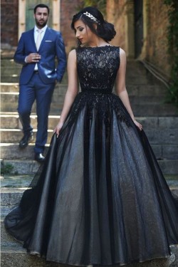Long Black Lace Prom Dresses Party Evening Gowns 3020336