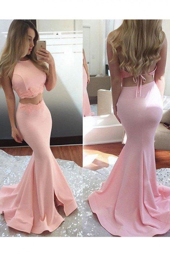 Mermaid Two Pieces Long Pink Prom Dresses Party Evening Gowns 3020337