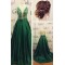 Long Green Spaghetti Straps Lace Satin Prom Dresses Party Evening Gowns 3020355