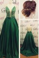 Long Green Spaghetti Straps Lace Satin Prom Dresses Party Evening Gowns 3020355