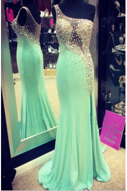 Mermaid One-Shoulder Beaded Long Prom Dresses Party Evening Gowns 3020357