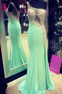 Mermaid One-Shoulder Beaded Long Prom Dresses Party Evening Gowns 3020357