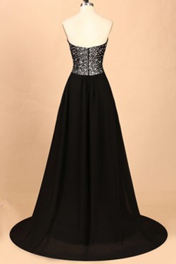 A-Line Sweetheart Beaded Long Black Prom Dresses Party Evening Gowns 3020359