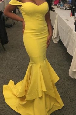 Mermaid Long Yellow Off-the-Shoulder Prom Dresses Party Evening Gowns 3020360