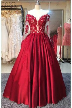 Long Sleeves Lace Satin Off-the-Shoulder Prom Dresses Party Evening Gowns 3020362