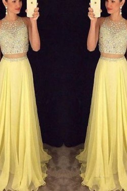 Beaded Two Pieces Yellow Prom Dresses Party Evening Gowns 3020363