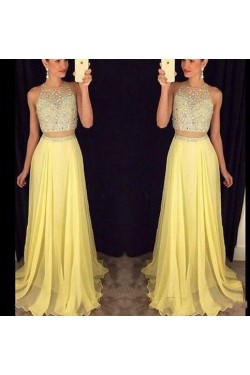 Beaded Two Pieces Yellow Prom Dresses Party Evening Gowns 3020363