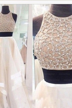 Two Pieces Beaded Sequins Prom Dresses Party Evening Gowns 3020364
