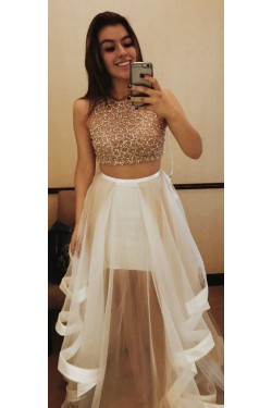 Two Pieces Beaded Sequins Prom Dresses Party Evening Gowns 3020364