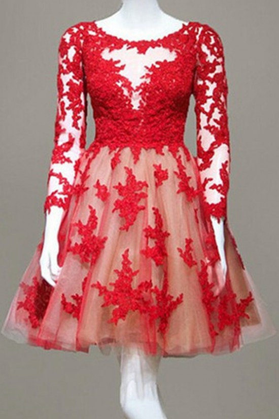 Long Sleeves Lace Red Short Homecoming Cocktail Prom Dresses 3020366 Long Sleeves Lace Red Short Homecoming Cocktail Prom Dresses 3020366