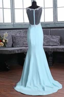 Mermaid Long Blue Beaded Lace Prom Dresses Party Evening Gowns 3020369