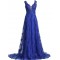 A-Line Long Blue Beaded Lace Prom Dresses Party Evening Gowns 3020372