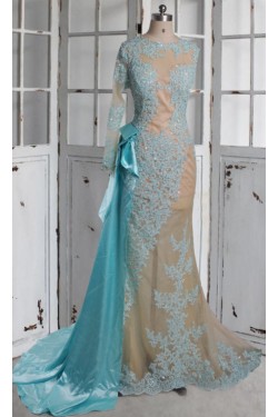 Mermaid One Sleeve Lace Long See Through Prom Dresses Party Evening Gowns 3020375