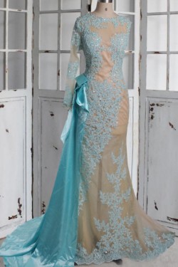 Mermaid One Sleeve Lace Long See Through Prom Dresses Party Evening Gowns 3020375