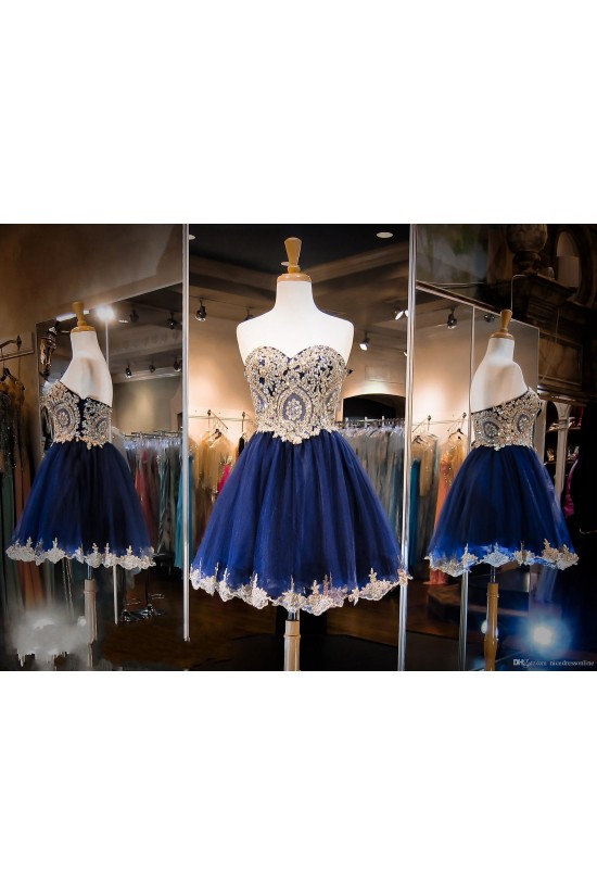 Short Blue Sweetheart Gold Lace Appliques Homecoming Cocktail Prom Dresses 3020379 Short Blue Sweetheart Gold Lace Appliques Homecoming Cocktail Prom Dresses 3020379