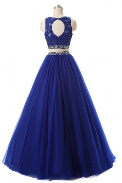 Two Pieces Beaded Lace Appliques Long Blue Prom Dresses Party Evening Gowns 3020380