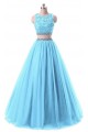 Two Pieces Beaded Lace Appliques Long Blue Prom Dresses Party Evening Gowns 3020380