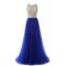 A-Line Long Blue Beaded Sequins Tulle Prom Dresses Party Evening Gowns 3020381