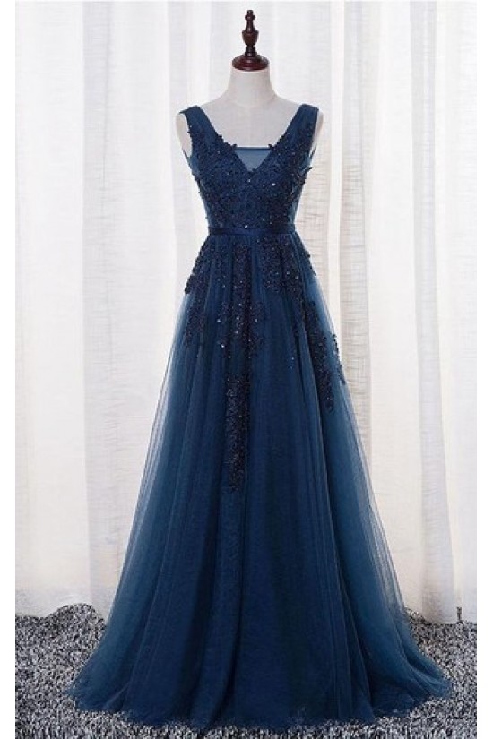 A-Line Lace Appliques Long Blue Prom Dresses Party Evening Gowns 3020383 A-Line Lace Appliques Long Blue Prom Dresses Party Evening Gowns 3020383