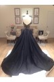 A-Line Long Black Lace V-Neck Prom Dresses Party Evening Gowns 3020384