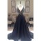 A-Line Long Black Lace V-Neck Prom Dresses Party Evening Gowns 3020384