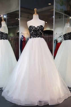 Long Black White Lace Prom Dresses Party Evening Gowns 3020388