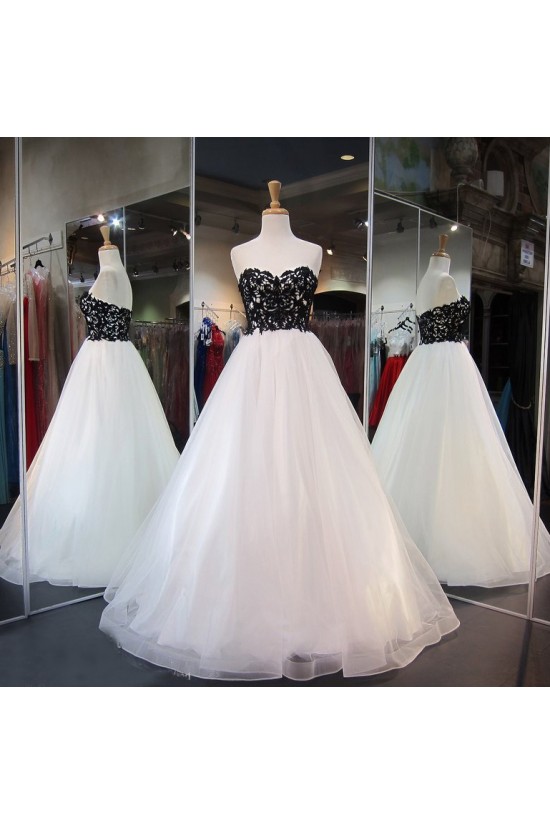 Long Black White Lace Prom Dresses Party Evening Gowns 3020388