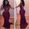 Sexy Illusion Bodice Lace Mermaid Deep V-Back Long Prom Dresses Party Evening Gowns 3020391