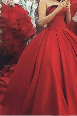 Ball Gown Strapless Long Red Prom Dresses Party Evening Gowns 3020397