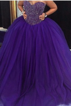 Ball Gown Sweetheart Burgundy Beaded Tulle Prom Dresses Party Evening Gowns 3020399