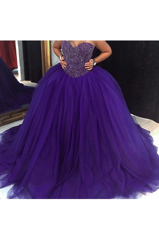 Ball Gown Sweetheart Burgundy Beaded Tulle Prom Dresses Party Evening Gowns 3020399