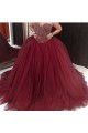 Ball Gown Sweetheart Burgundy Beaded Tulle Prom Dresses Party Evening Gowns 3020399