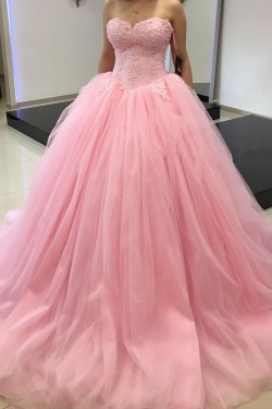 Ball Gown Sweetheart Pink Lace Tulle Prom Dresses Party Evening Gowns 3020401