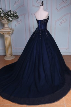 Long Blue Sweetheart Beaded Lace Prom Dresses Party Evening Gowns 3020402