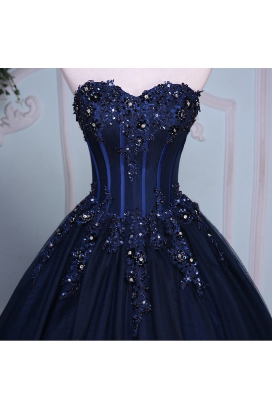 Long Blue Sweetheart Beaded Lace Prom Dresses Party Evening Gowns 3020402