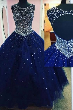 Ball Gown Beaded Long Blue Prom Dresses Party Evening Gowns 3020403