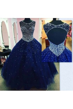Ball Gown Beaded Long Blue Prom Dresses Party Evening Gowns 3020403