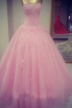 Ball Gown Sweetheart Lace Tulle Long Pink Prom Dresses Party Evening Gowns 3020404