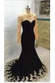 Long Black Mermaid Gold Lace Appliques Long Sleeves Prom Dresses Party Evening Gowns 3020405