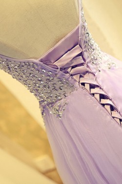 A-Line Beaded Lilac Tulle Prom Dresses Party Evening Gowns 3020407